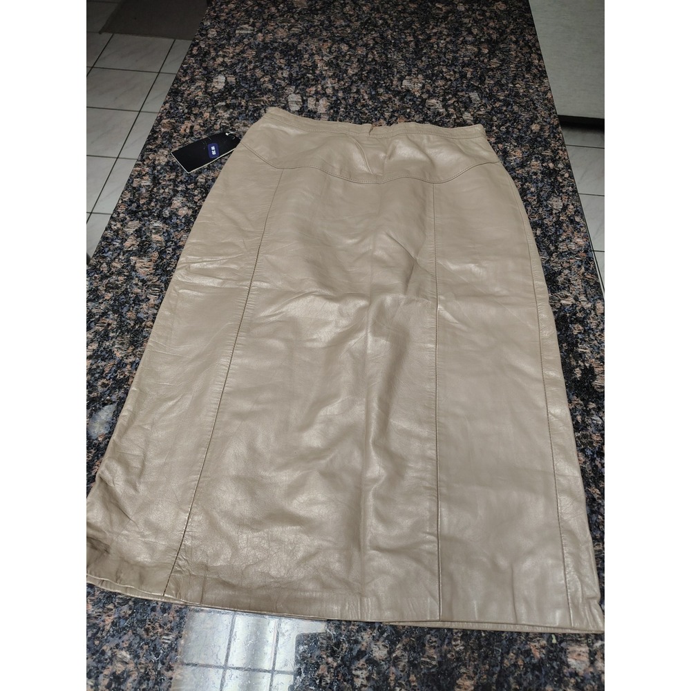 Vintage W30 Beige Genuine Leather Midi Skirt High Waisted NWT Taupe